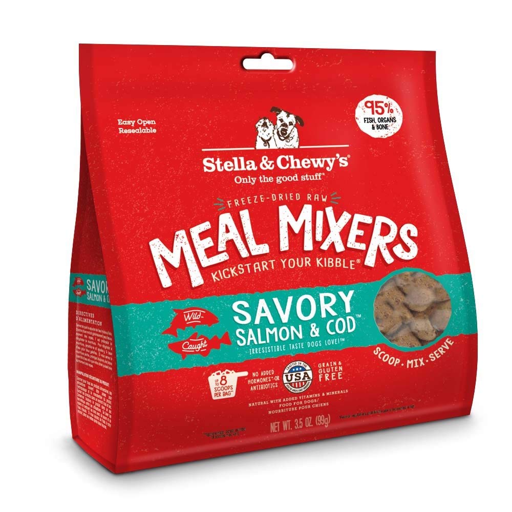 Stella & Chewy's Freeze Dried Raw Savory Salmon & Cod Meal Mixer – Dog Food Topper for Small & Large Breeds – Grain Free, Protein Rich Recipe – 3.5 oz Bag