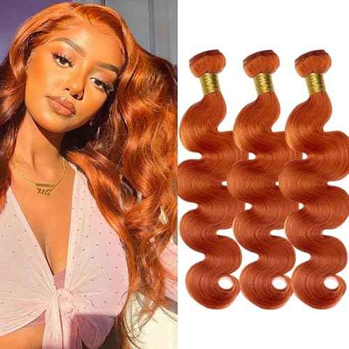 18 20 22Inch Body Wave Bundles Human Hair Brazilian Virgin Hair for Black Women 12A Wet and Wavy 3 Bundles Orange Human Hair Weave (Ginger #350)