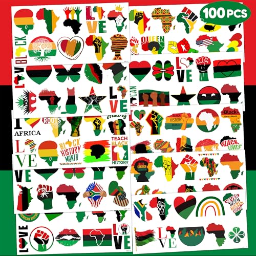 Africa Temporary Tattoos African American Party Decorations Favors Supplies Black History Themed Cute Stickers 10 Sheets 100 PCS Gifts for Baby Girls Boys Class School Carnival
