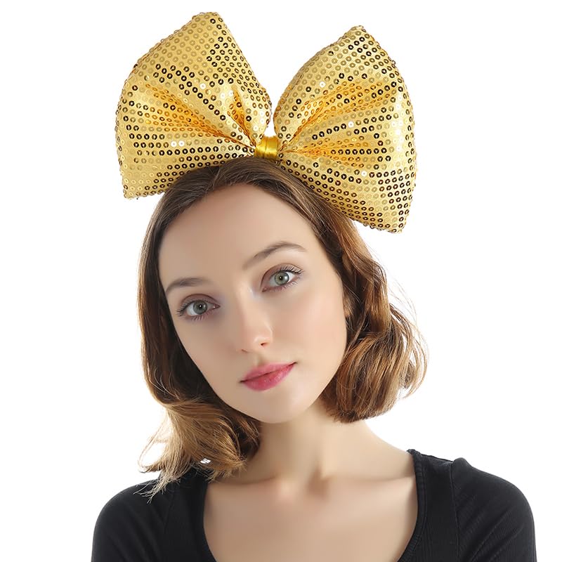 Bubbmi Women Large Bow Headband Oversized Bow Hairband Birthday Party Festival Party Costume Girls Hair Accessories (sequin yellow)