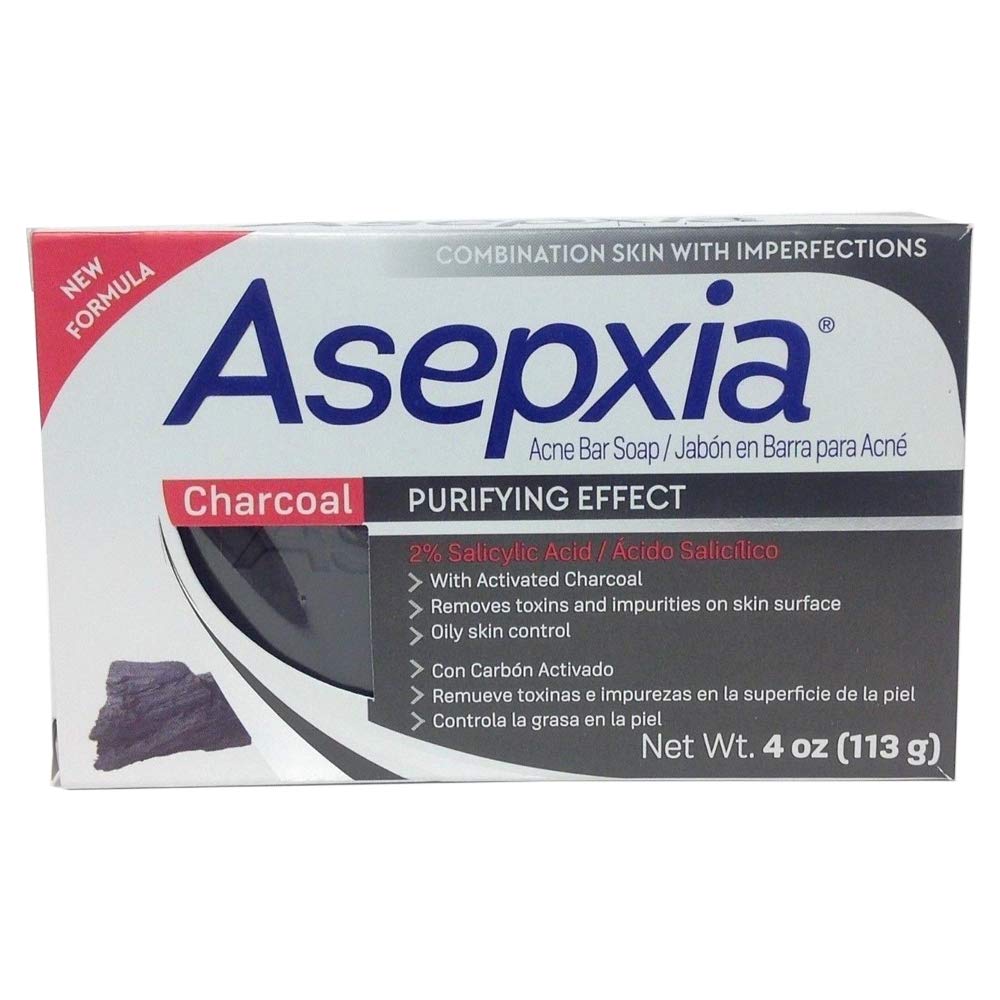 Asepxia Charcoal Cleansing Bar Soap. For Acne and Blackheads. Removes Impurities and Toxins. Helps Oily Skin. With Salycilic Acid. 4 Oz. Pack of 3