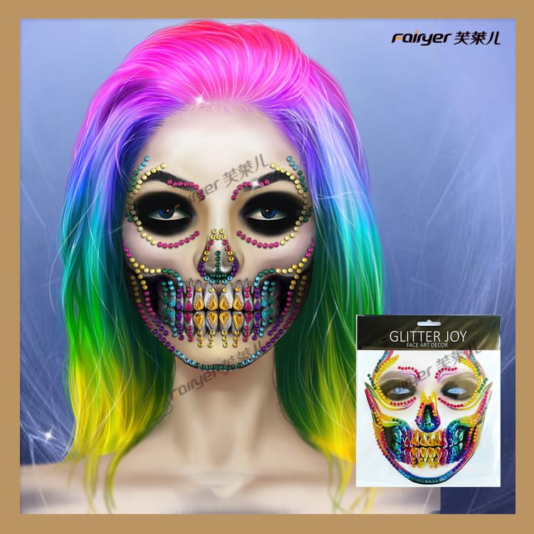 Sugar Skull Face Gems Rhinestone Temporary Tattoos - 2 Pack