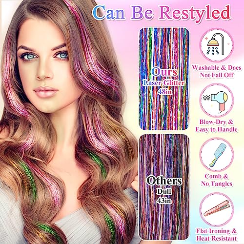 ROADPLUM Hair Tinsel Kit with 16 Colors & Hair Feathers for Party & Cosplay