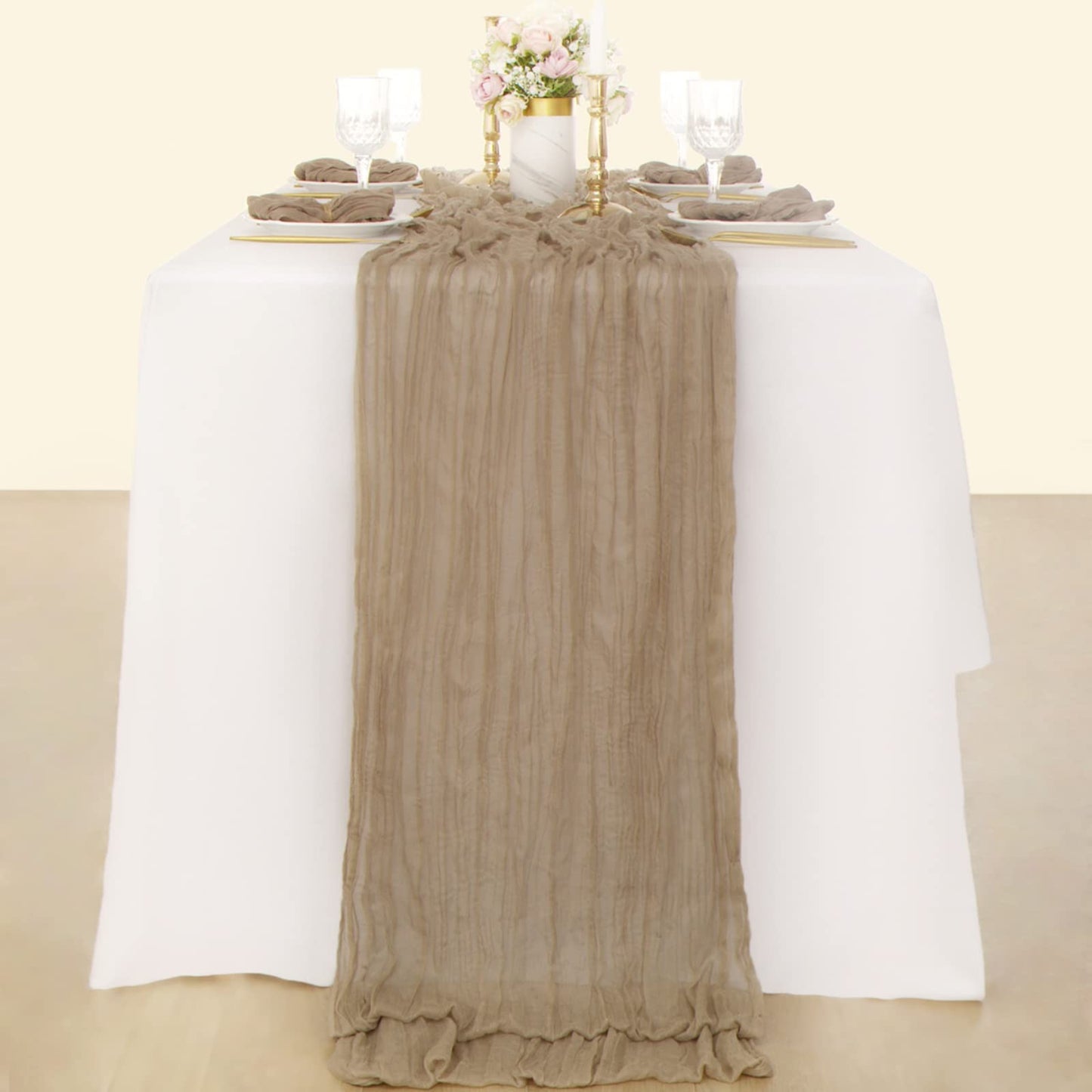 Socomi Cheesecloth Table Runner 10ft Gauze Boho Rustic Nude Cheese Cloth Table Runner for Wedding Bridal Shower Fall Thanskgiving Decoration