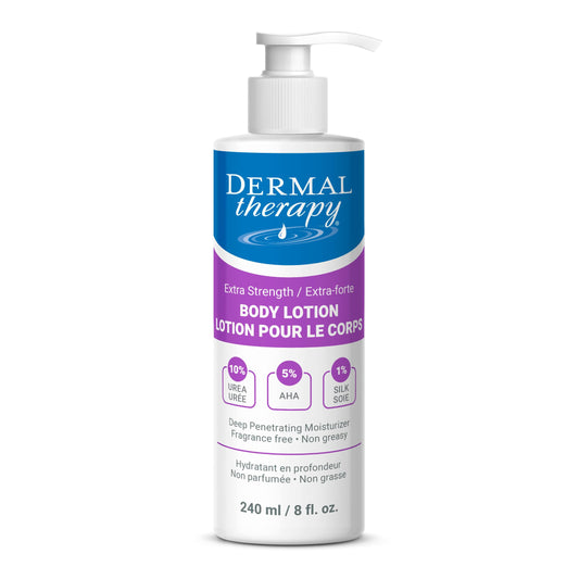 Dermal Therapy Extra Strength 5% AHA 10% Urea Body Lotion - Healing for Extremely Dry, Cracked Skin - Fragrance-Free - Sensitive Skin, Diabetes & Medication-Induced Dryness - 8 fl oz / 240 ml