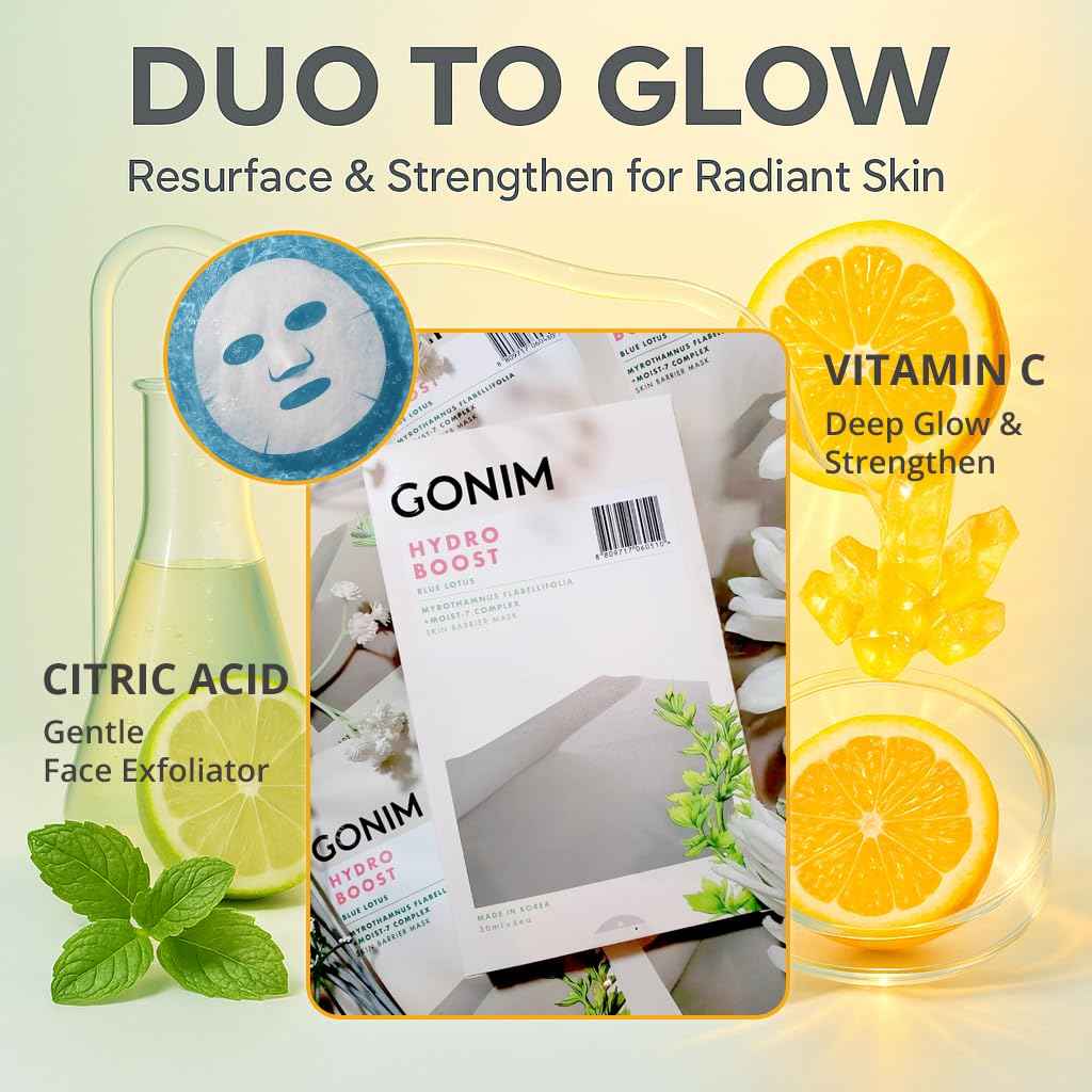 GONIM Face Mask Korean Skin Care with Hyaluronic Acid Serum, Collagen Activation, Vitamin C-Face Masks Skincare Hydration, Moisturizing Sheet Mask, Travel Essentials, Korean Face Mask 30ml x10pcs