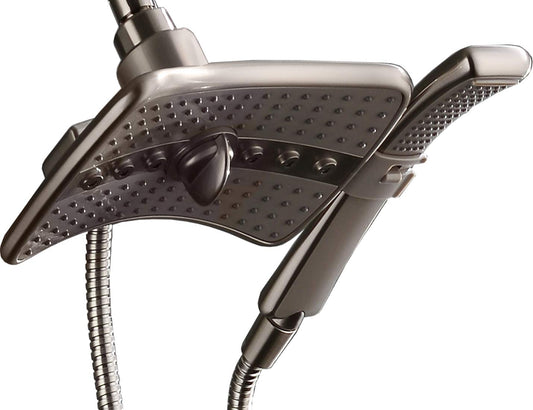 BRIGHT SHOWERS Shower Head Combo with Two Spray Setting , Fixed Shower Head and Handheld with Grey Face, Brushed Nickel