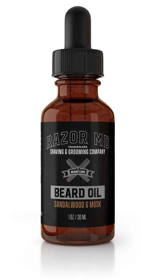 Razor MD Natural Beard Oil for Men with Fast Absorbing Formula and Non-Greasy Finish, Sandalwood Scent, 1oz