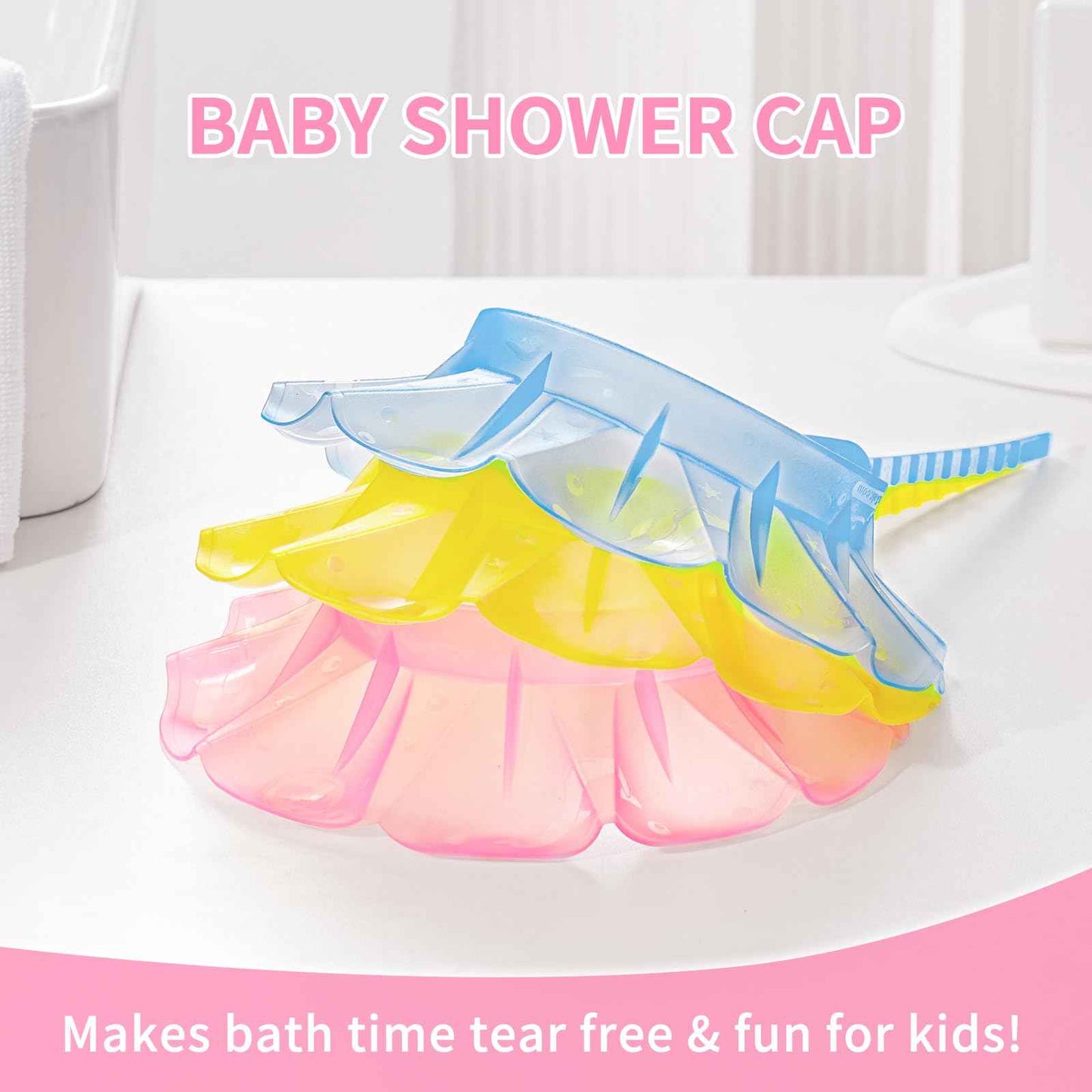 kair Baby Kids Shower Cap Soft Adjustable Silicone Toddler Bath Visor Children Hair Washing Hat Keep Water Out of Eyes & Ears Head Circumference 12.5"-19" (Pink, Less Than 24 Months)
