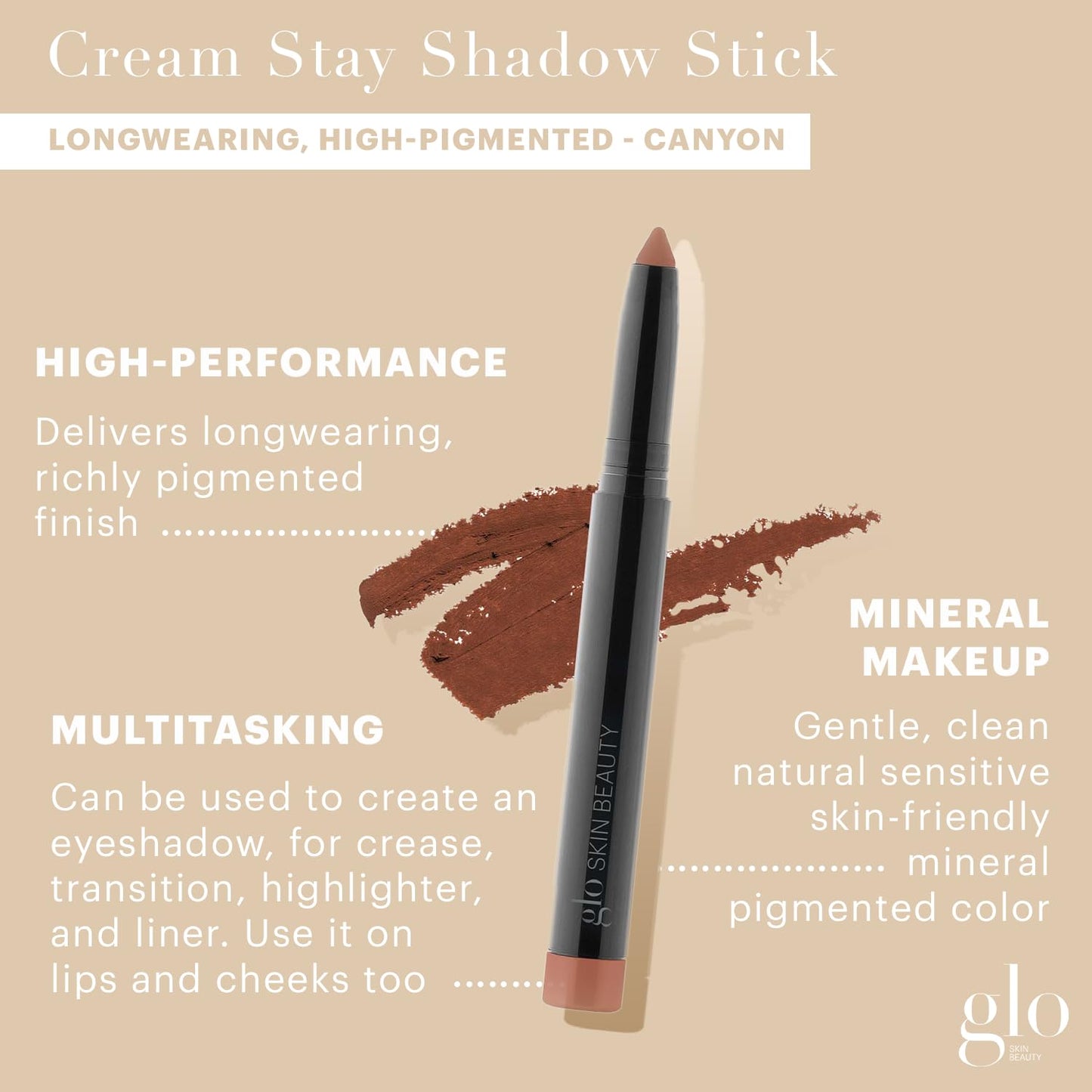 Glo Skin Beauty Cream Stay Shadow Stick (Canyon) - Multi-Purpose Eyeshadow Mineral Makeup Can Also Be Used as Liner on Lips or Cheeks, 12-Hours of Wear