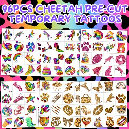 Cheetah Print Temporary Tattoos - 96 PCS Kids Party Favors