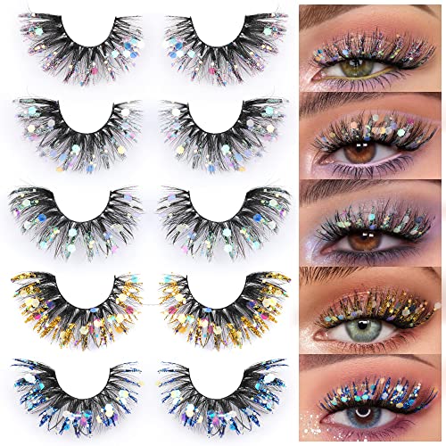 Zegaine Glitter Cat Eye False Eyelashes - 5 Pairs Wispy
