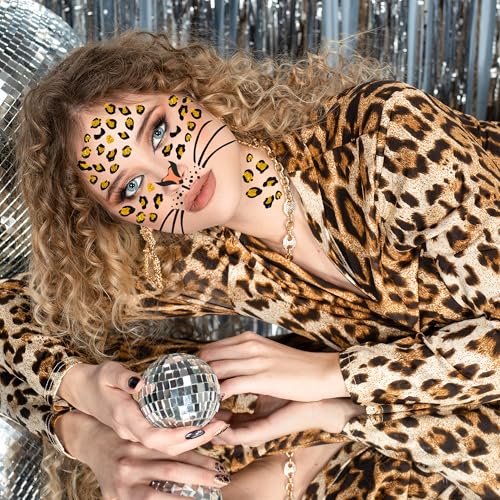 Glitter Leopard Face Tattoos - Cheetah Costume Stickers