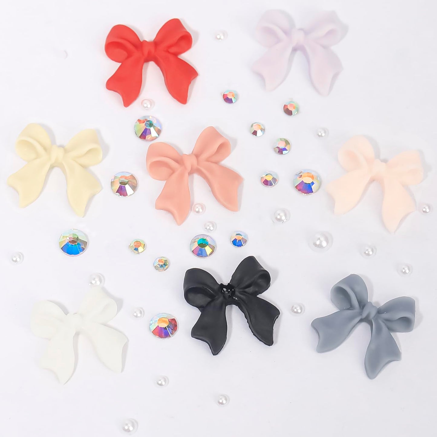 Colorful Bow-Knot Nail Stud Rhinestones Crystal 3D Bow-Knot Nail Charms Set for Acrylic Nails Mixed White Flatback Nails Jewelry Gem Stones Nail Beads Nail Art Rhinestones for Nail Design DIY 2#