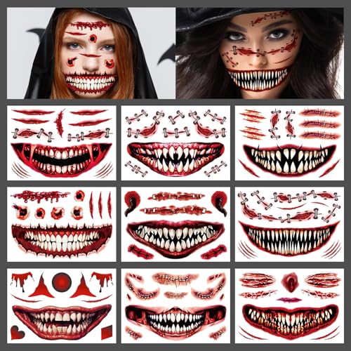 Cerlaza Halloween Temporary Tattoos - Scary Clown & Zombie Face Makeup Kit