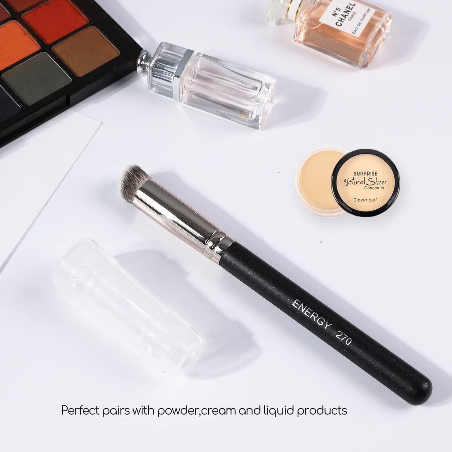 ENERGY Concealer Brush Under Eye Mini Angled Flat Top Kabuki Nose Contour Brush for Concealing Blending Setting Buffing with Powder Liquid Cream Cosmetic Pro Small Makeup Foundation brushes 270