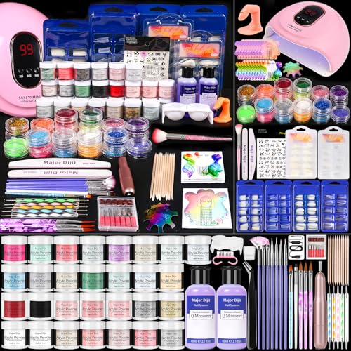 Acrylic Nails Kit Set 29 Colors with UV Lamp & Electric Drill, 2x60ml Monomer - All-in-One Nail Art Supplies for Beginners with Everything