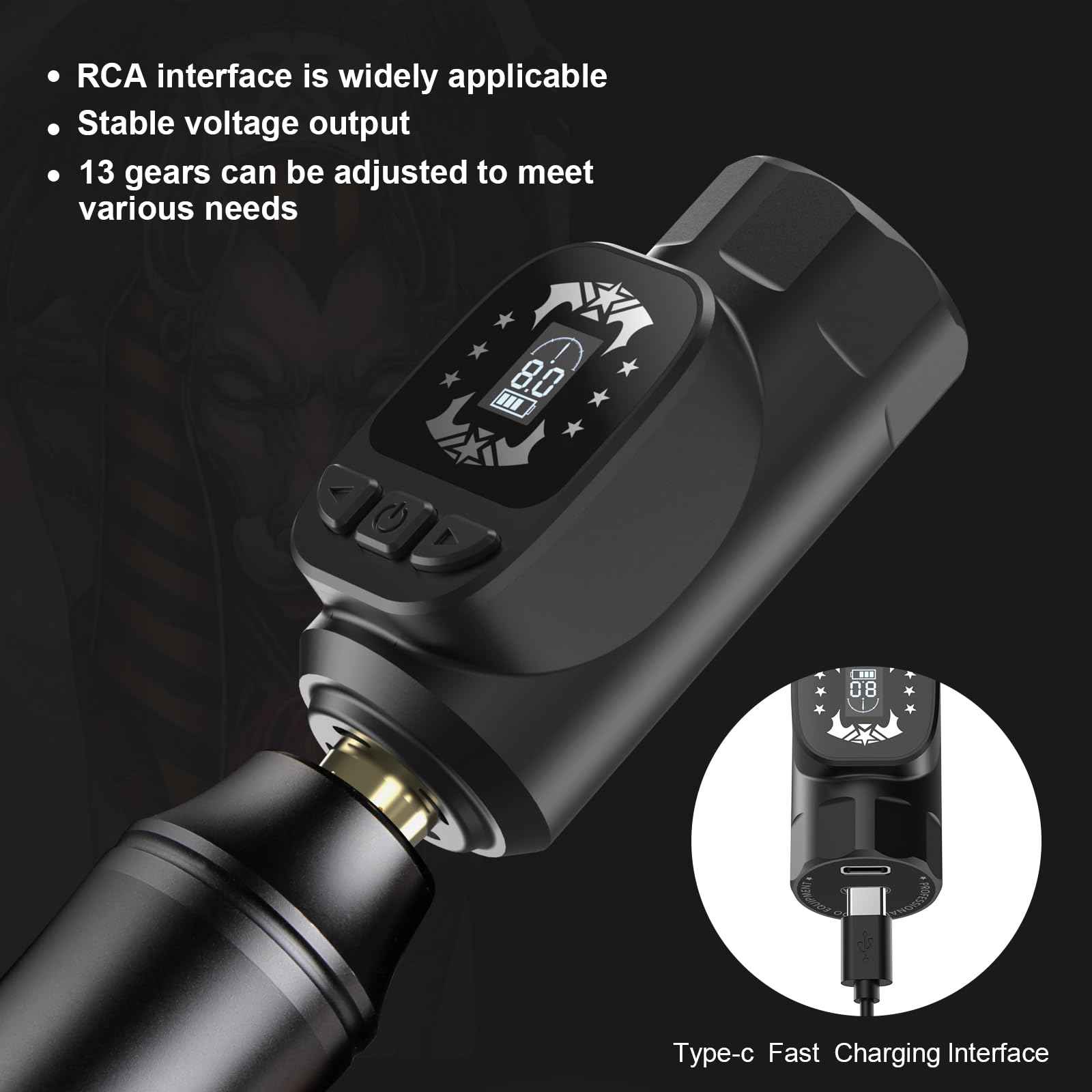 Wireless Rotary Tattoo Pen Machine Style Supply Coreless Motor 1600mAh Battery Power with Two Battery EM155KITP155-1