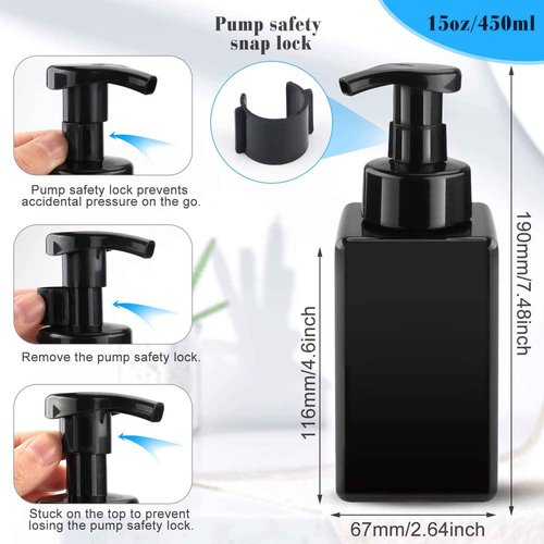 3 Pack 15oz/450ml Foaming Soap Dispenser Plastic Foam Pump Bottle Refillable Liquid Soap Container for Shampoo Body Hand Wash Bathroom Kitchen Sink - Black
