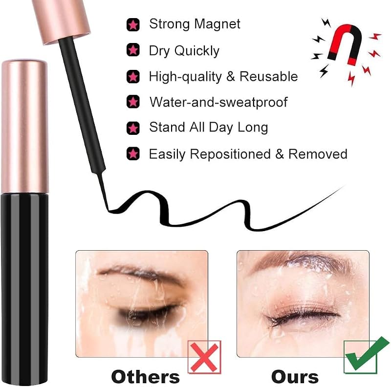 AOMIG Magnetic Eyelashes Kit with Waterproof Eyeliner, 5 Pairs