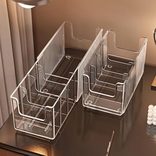 2 Pack Extendable Acrylic Makeup Organizer with Removable Dividers - Waterproof Bathroom Storage for Sheet Masks/Essences/Cosmetics, Clear Visible Design, Space-Saving Vanity Organizer