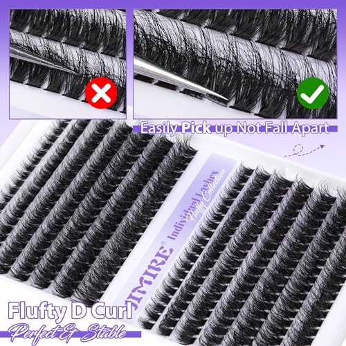 JIMIRE Fluffy Lash Clusters Volume Wispy 50D Thick Mink Eyelash Clusters D Curl 9-16mm Cluster Eyelash Extensions 280Pcs Individual Lashes Beginners Friendly Cluster Eyelash Extensions