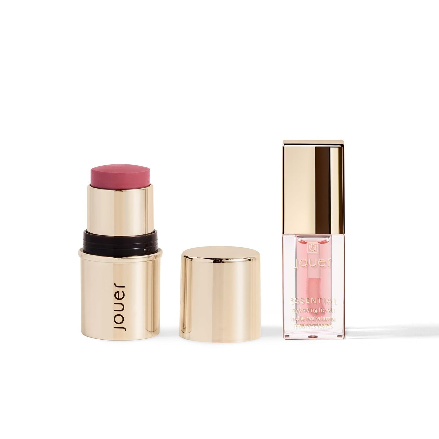 Jouer Blush & Bisous Cheek & Lip Set - Cream Blush - Moisturizing Dry Lip Serum - Clear Lip Oil