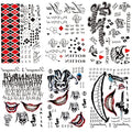 Halloween Temporary Tattoos - 6 Large Sheets, Waterproof Fake Tattoos