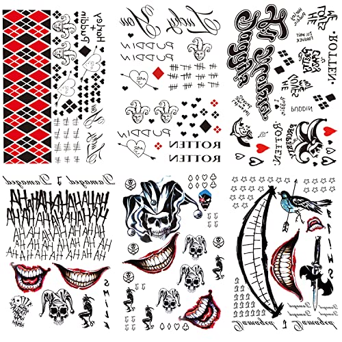 Halloween Temporary Tattoos - 6 Large Sheets, Waterproof Fake Tattoos