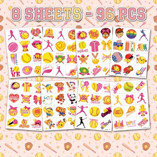 96 Softball Temporary Tattoos for Kids - Sports Party Favors