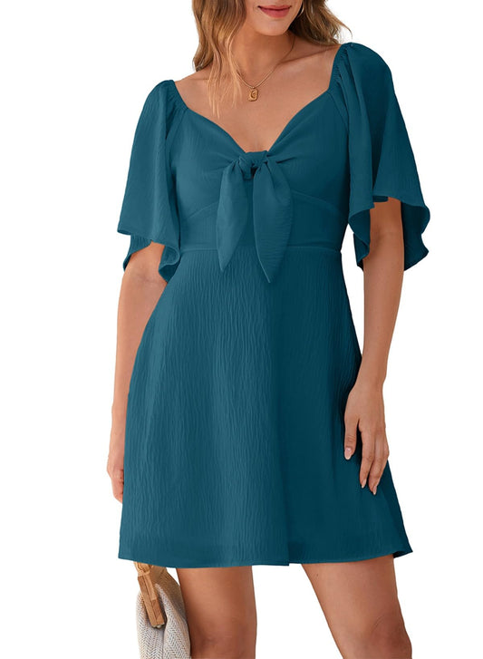 Dokotoo Fall Outfits Summer Dresses 2024 Fashion Casual Easter Dress Women Sexy V-Neck Womens Summer Dresses Beach Graduation Dress Short Wedding Guest Dress Sea Green