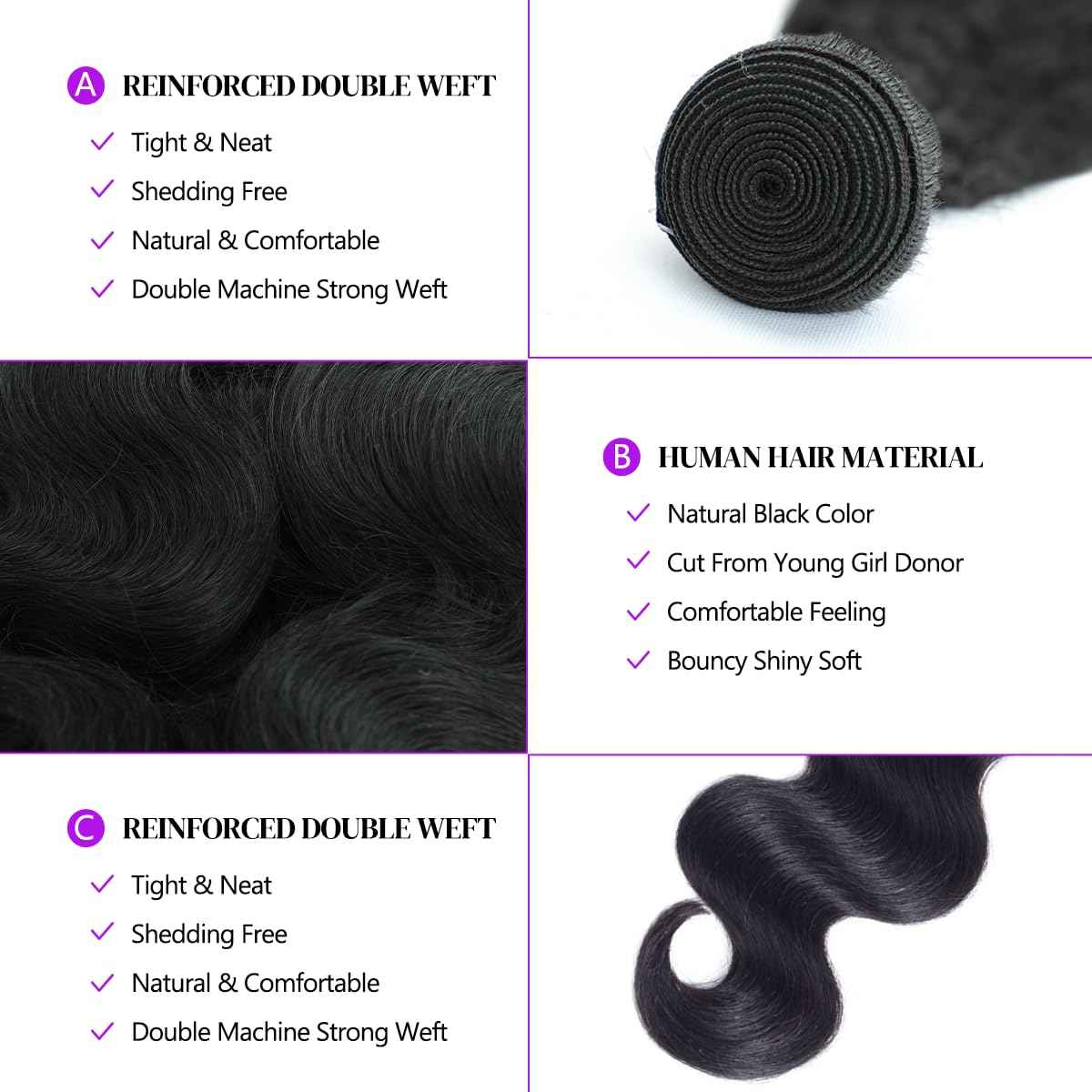 ZWJSH 12A Human Hair Bundles Body Wave 20Inch One Bundle 100% Unprocessed Brazilian Virgin Hair Bundles Double Weft Weave Body Wave Human Hair Natural Black Color