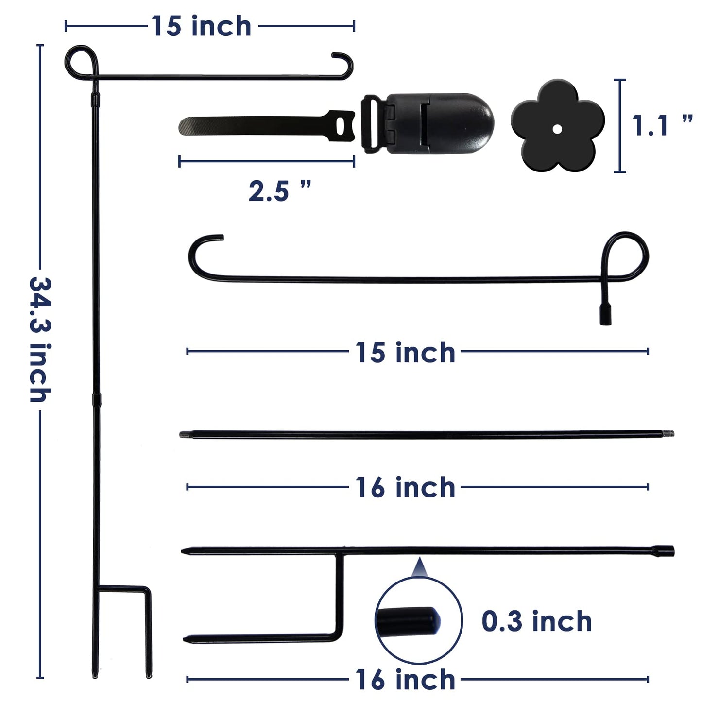 YEAHOME 2PC Garden Flag Holder Stand, Weather-Proof Yard Flag Pole Black Metal Powder-Coated Flagpole with Tiger Clip and Rubber Stopper for Garden Flags Outdoor Decorations