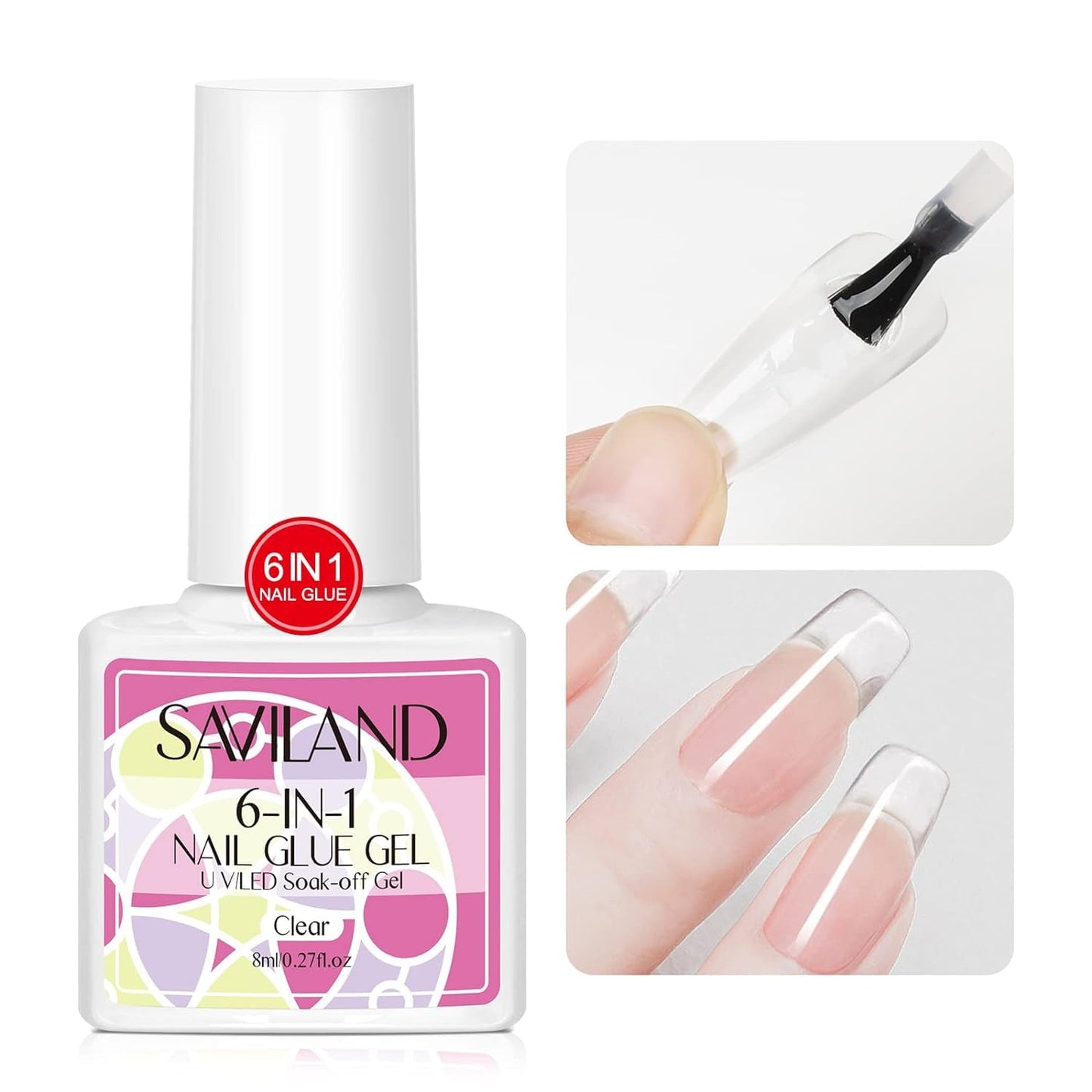 Saviland Nail Glue Press on Nails: 6 in 1 Gel x Nail Glue for Acrylic Nails Long Lasting Curing Needed U V LED Hard Solid Gel Extension Glue for False Nail-Tip Women Set