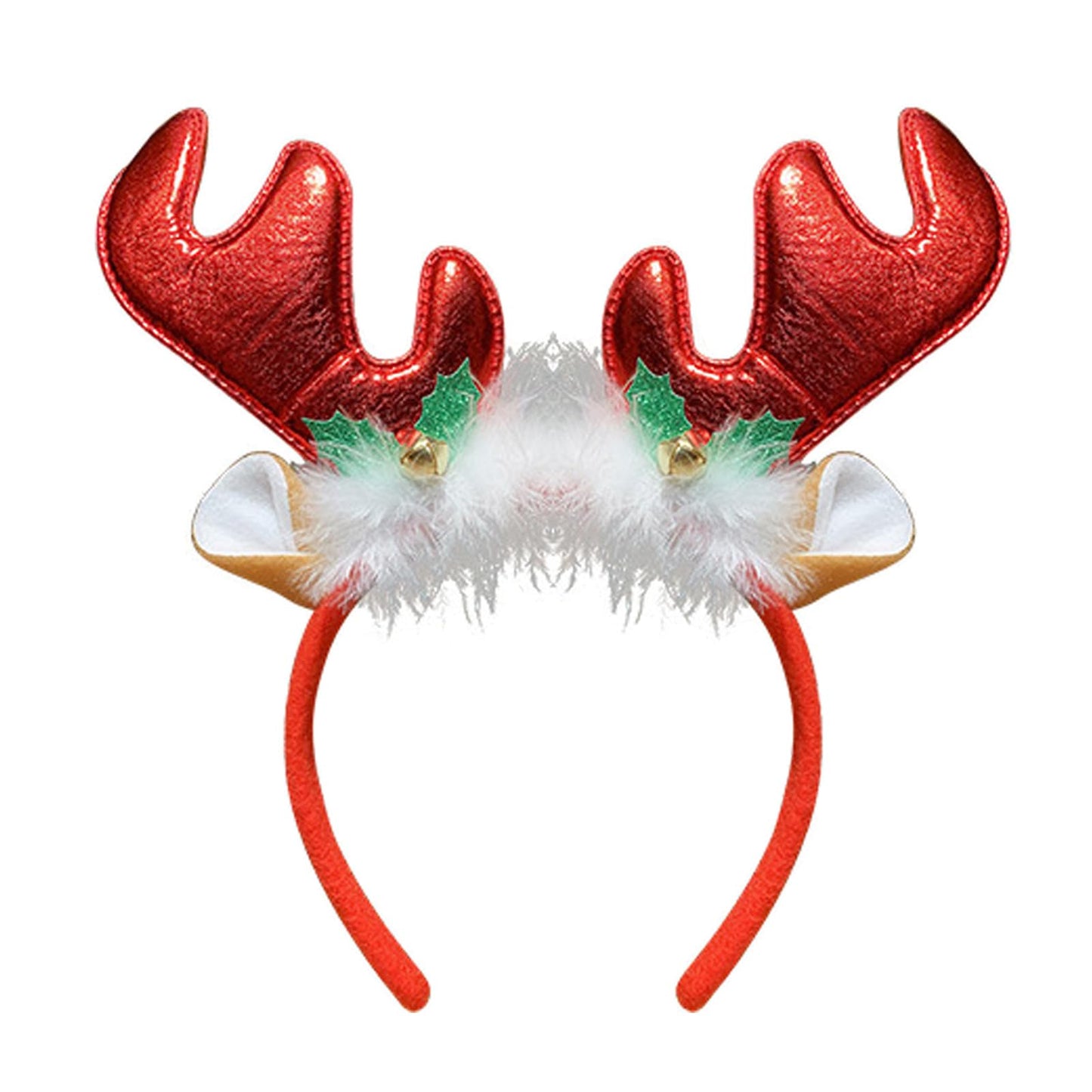 Christmas Headband Red Antler Headband Cute Deer Ears &White Fluff Hair Hoop Christmas Party Birthday Cosplay Photo Props Head Wear Gifts Hair Accessories for Winter Christmas Holiday Party Headdress