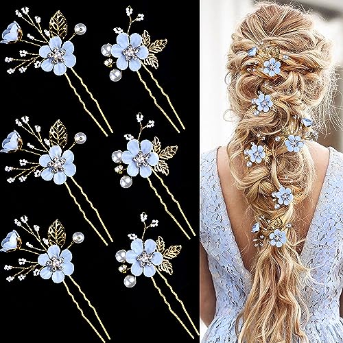 6 Piece Bridal Wedding Hair Pins with Pearls & Rhinestones