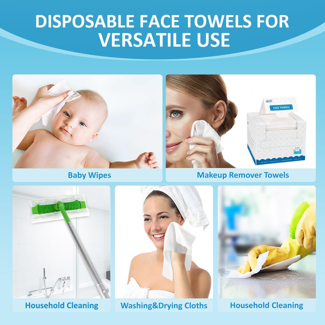 HOMEXCEL Face Towels, Disposable Face Towelette, Biodegradable Makeup Remover Dry Wipes 50 Count, Super Soft Clean Facial Towels Wash Cloth for Sensitive Skin