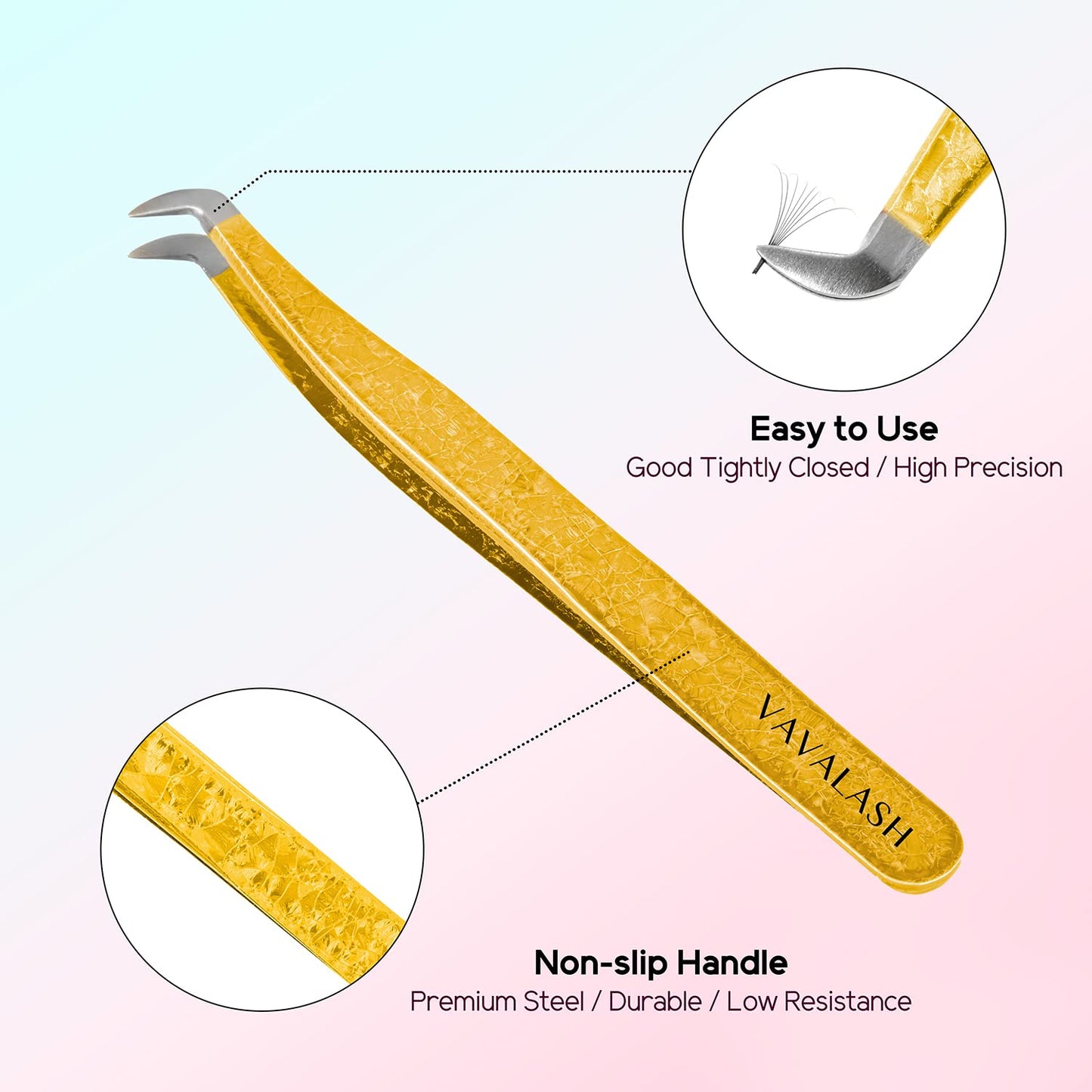 VAVALASH Lash Tweezers For Eyelash Extensions Yellow Ice Crack Boot Tweezers For Making Volume And Classic Fans 1 PCS Professional Individual Lashes Tweezer (Yellow, V01）