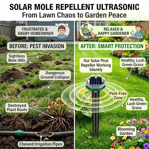 Jahy2Tech Solar Ultrasonic Mole & Gopher Repellent Stakes Outdoor Pest Deterrent