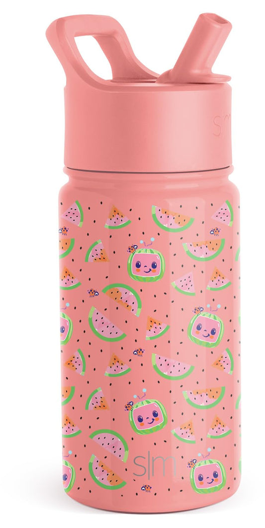 Simple Modern CoComelon Kids Water Bottle with Straw Lid | Insulated Stainless Steel Reusable Tumbler for Toddlers, Girls | Summit Collection | 14oz, CoComelon Pink Melon