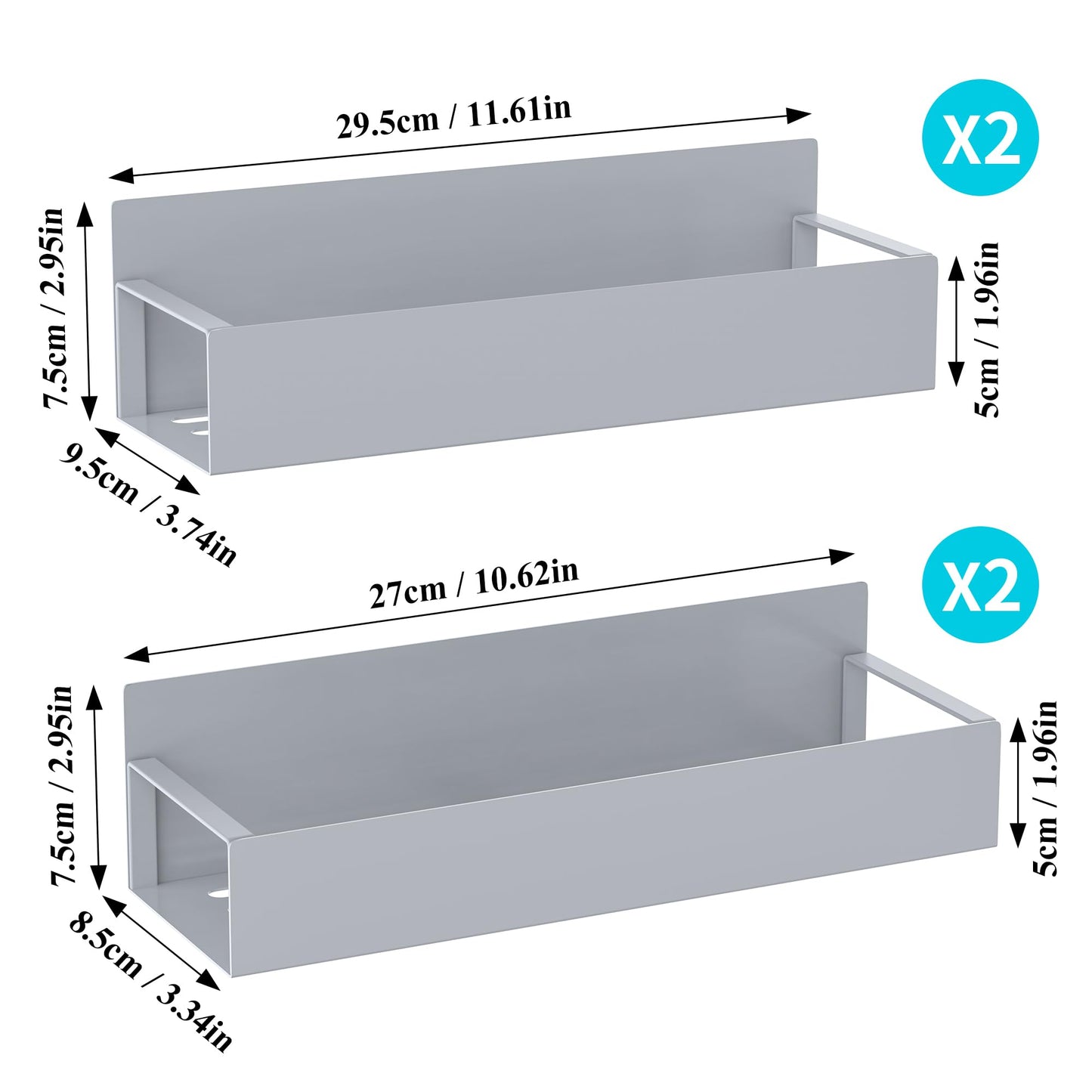 HuggieGems 4 Pack Magnetic Spice Storage Rack Organizer for Refrigerator and Oven, Gray Fridge Organizers and Storage