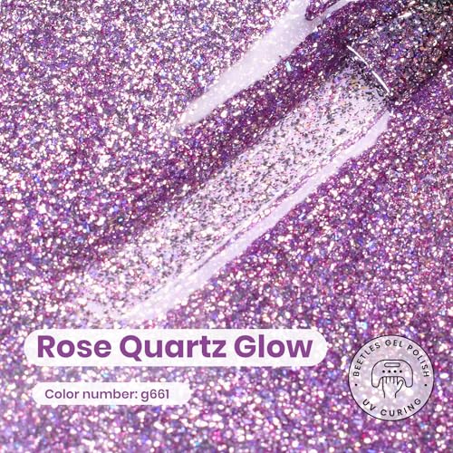 Beetles Purple Gel Nail Polish - Shimmery Purple Glitter, 15ML, Rose Quartz Glow Variant