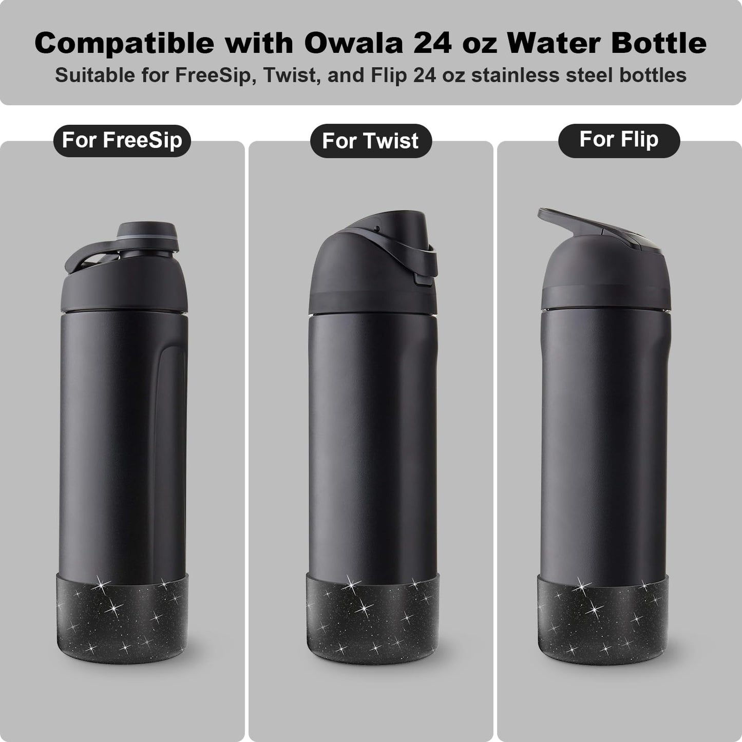 Alwenid 2PCS Silicone Water Bottle Boot for Owala 24oz, Anti-Slip Protective Sleeve Bottom Bumper Protector for FreeSip, Twist, and Flip Stainless Steel Water Bottles