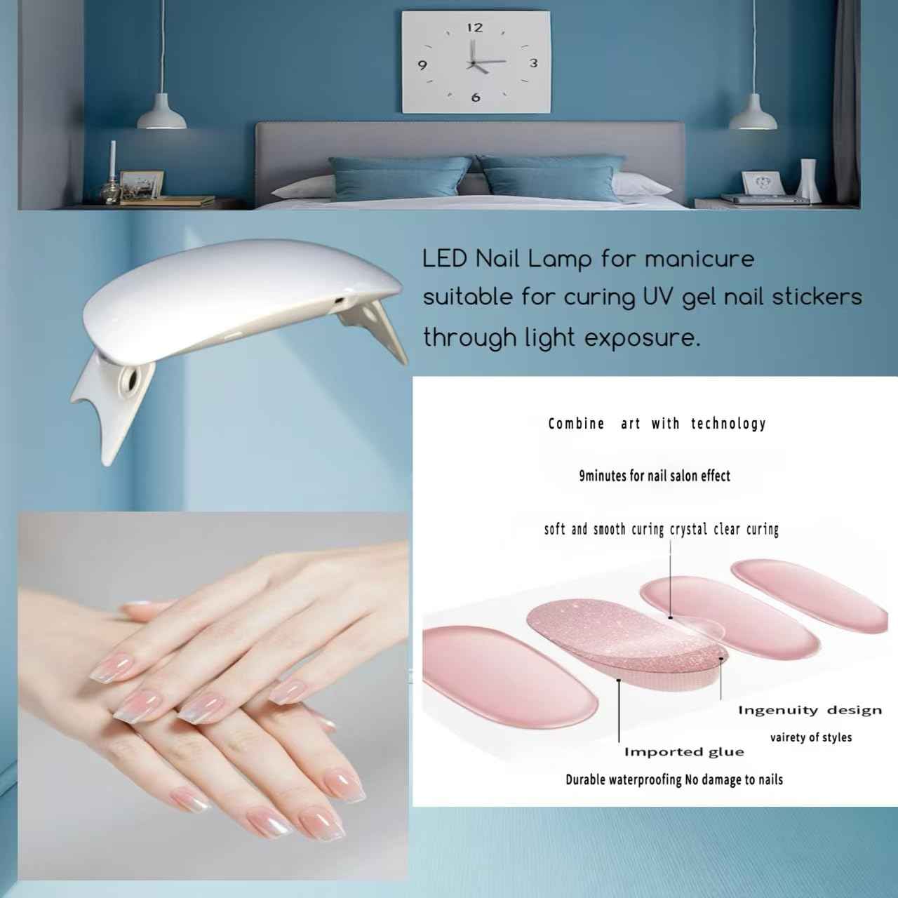 LED Nail Light for Gel Nail Stickers - Max 6W, 2 Timers (60s/120s), Portable Light for Curing Gel Nail Art, Gel Stickers