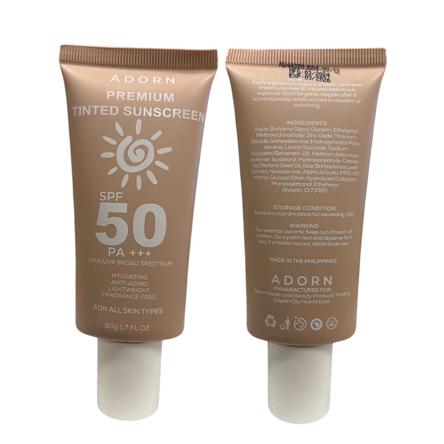 Generic Adorn Premium Sunscreen and Tinted Sunscreen, 50ml Each, 0.88 Ounce (Pack of 2)