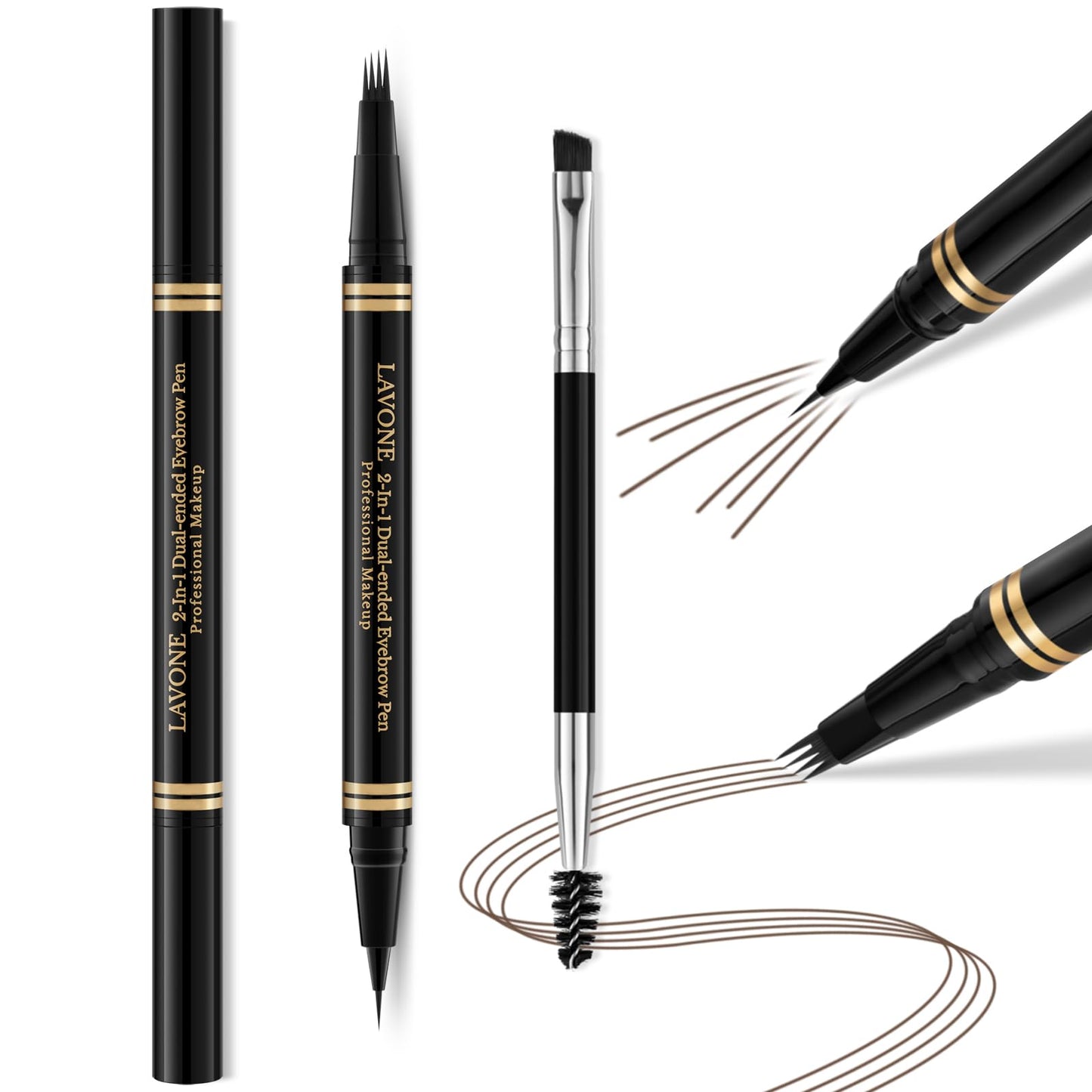 Eyebrow Pen,2-in-1 Waterproof Eyebrow Pencil with 4 Tip Microblading Brow Pen and Ultra-Precise Brow Pencil,with Dual-ended Eyebrow Brush,Eyebrow Makeup for Natural Looking-Dark Brunette