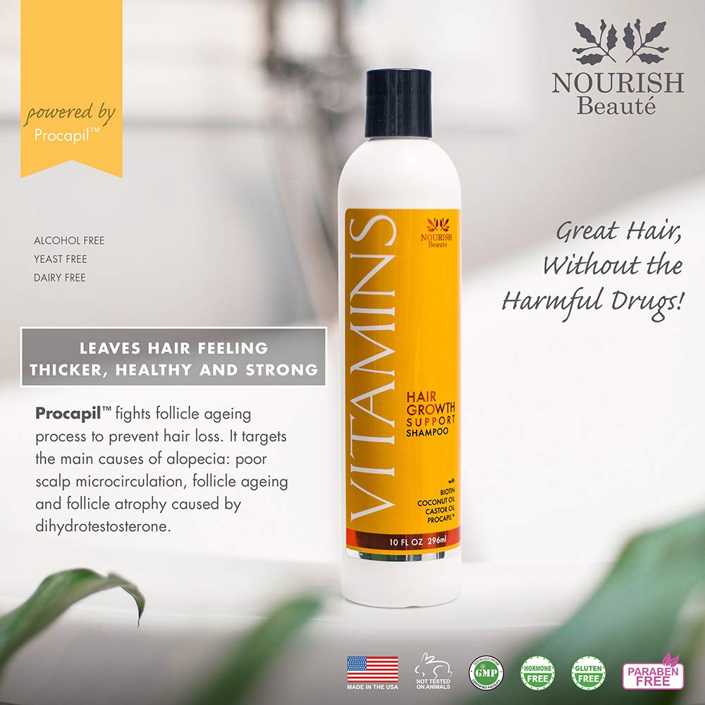 Nourish Beaute Vitamins Shampoo for Hair Loss that Promotes Hair Regrowth, Volume and Thickening with Biotin, DHT Blockers, Antioxidants, Oils and Extracts, For Men and Women, 1 Pack, 10 Ounces