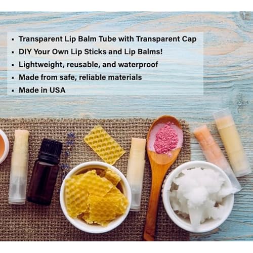Lip Balm Containers, Round Tubes | Pack of 40 | Clear, 0.15oz Containers with Caps, Made in USA | For DIY Lip Stick, Homemade Lip Balms