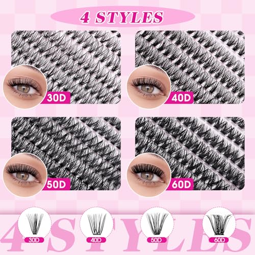 FADLASH Lash Clusters Kit 640PCS - Natural D Curl 8-16mm