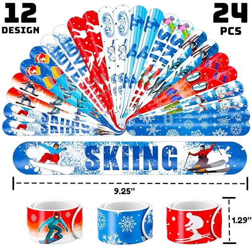48PCS Skiing Party Set - 24PCS Temporary Tattoos & 24PCS Slap Bracelets - Fun Winter Sports-Themed Birthday Supplies, Baby Shower Gifts, Classroom Rewards & Party Decor for Kids (Boys & Girls)